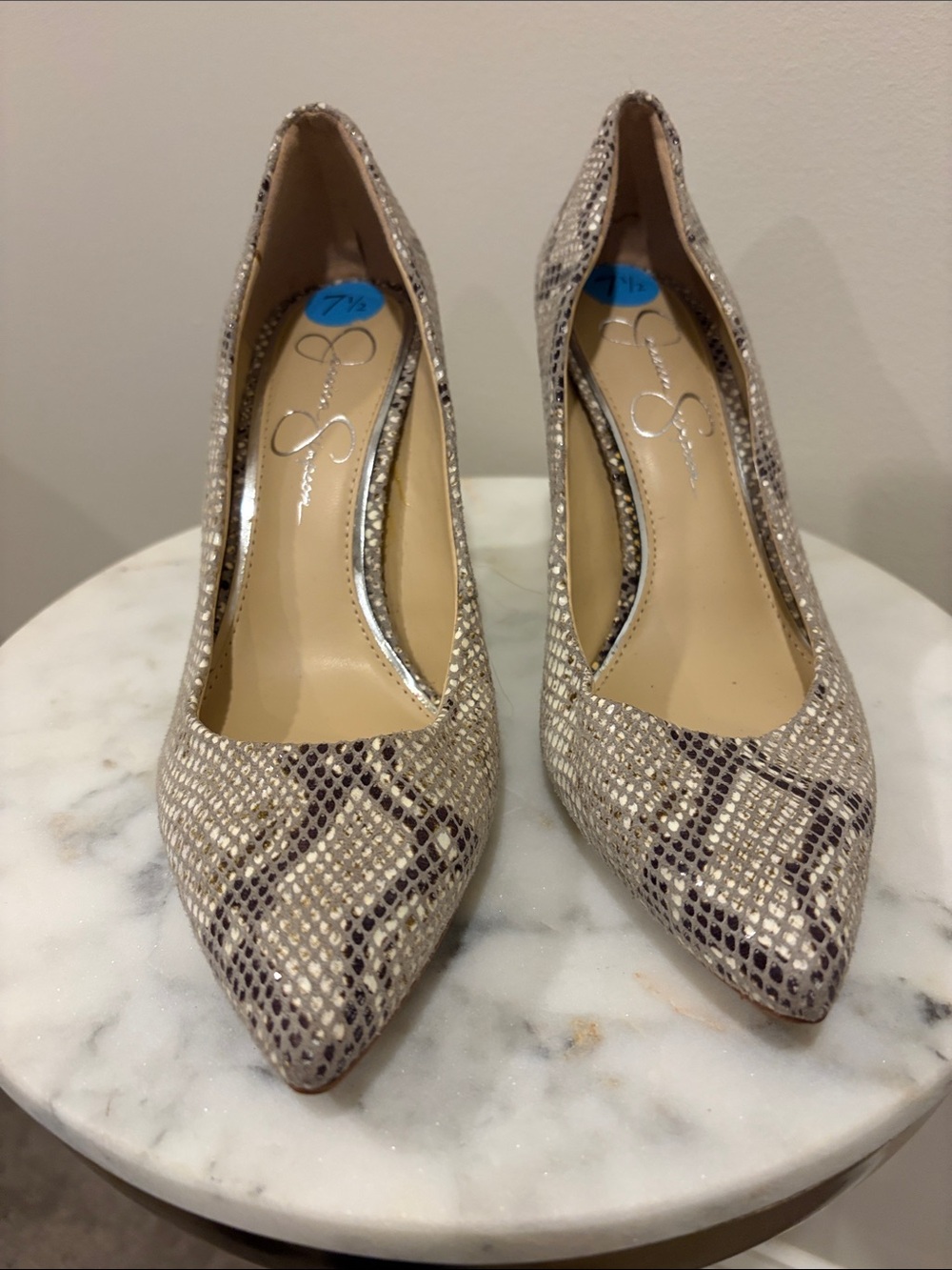 Jessica Simpson Neutral Snakeskin Pointed Toe Pumps